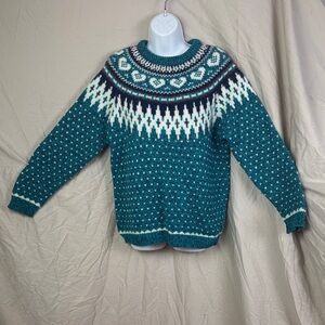 Vintage Woolrich Nordic ski lodge teal sweater size large